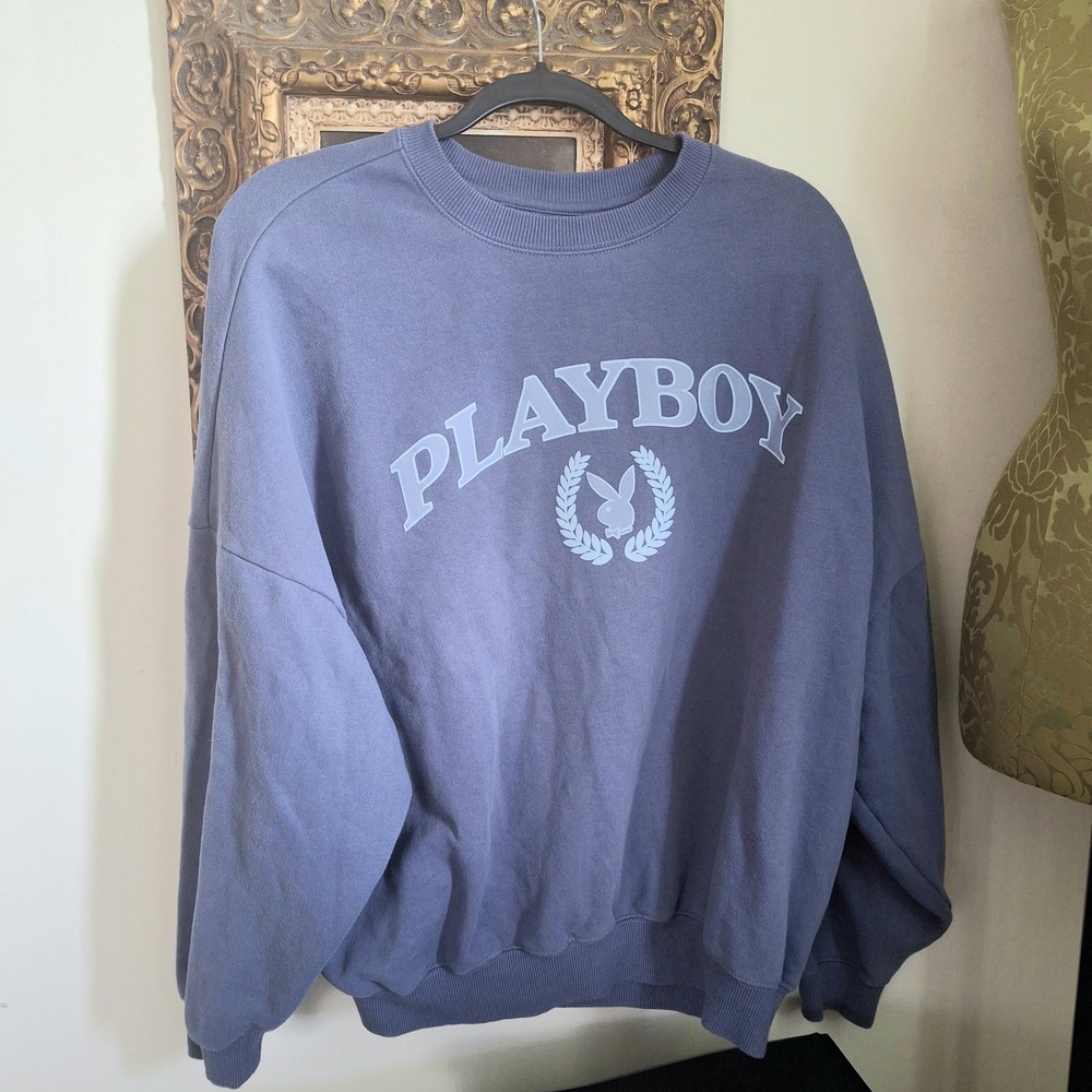 Playboy Pacsun Blue Cotton Sweatshirt Unisex Oversized Sml Y2K Style‎ Streetwear